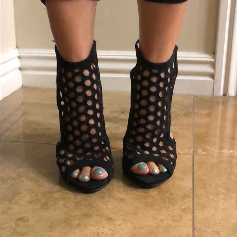 Cathy Jean black mesh heels